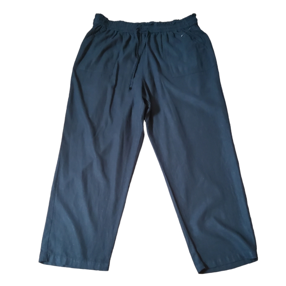 Market & Spruce Wide Leg Linen Drawstring Pants Size 2X Black New